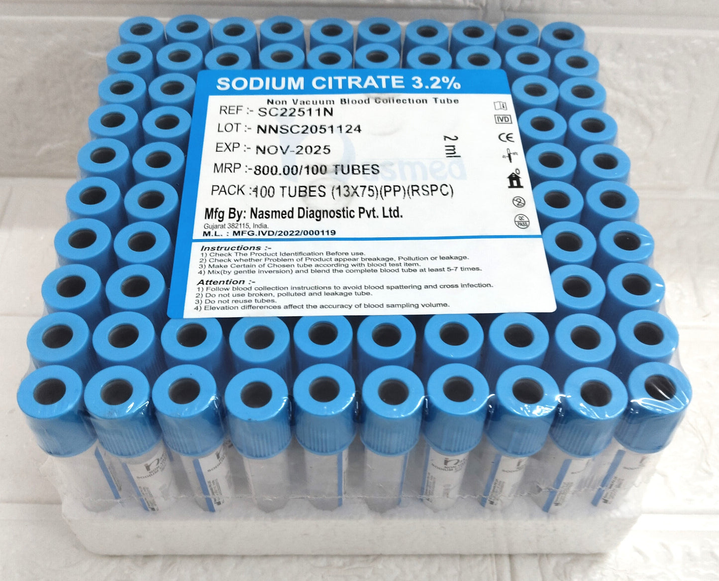 MediLytic Sodium Citrate  | Non-Vacuum Blood Collection Tube| Each Box of 100 Tubes