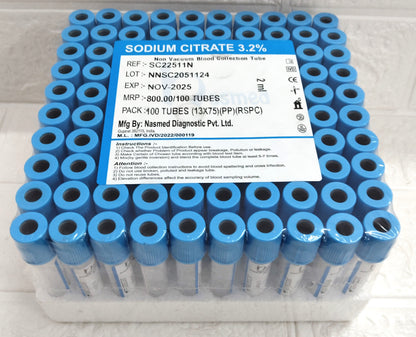 MediLytic Sodium Citrate  | Non-Vacuum Blood Collection Tube| Each Box of 100 Tubes