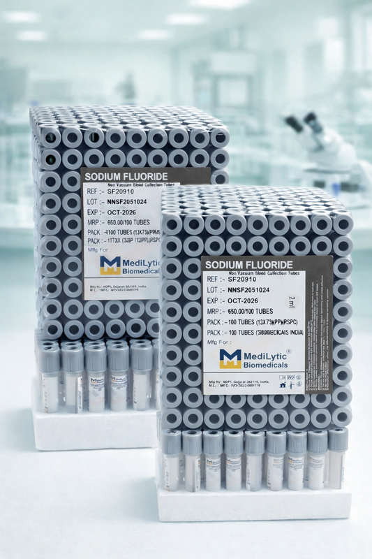 MediLytic Fluoride Tube (non-vacuum) (Each Box Contain 100 Tubes),pack of 2 boxes