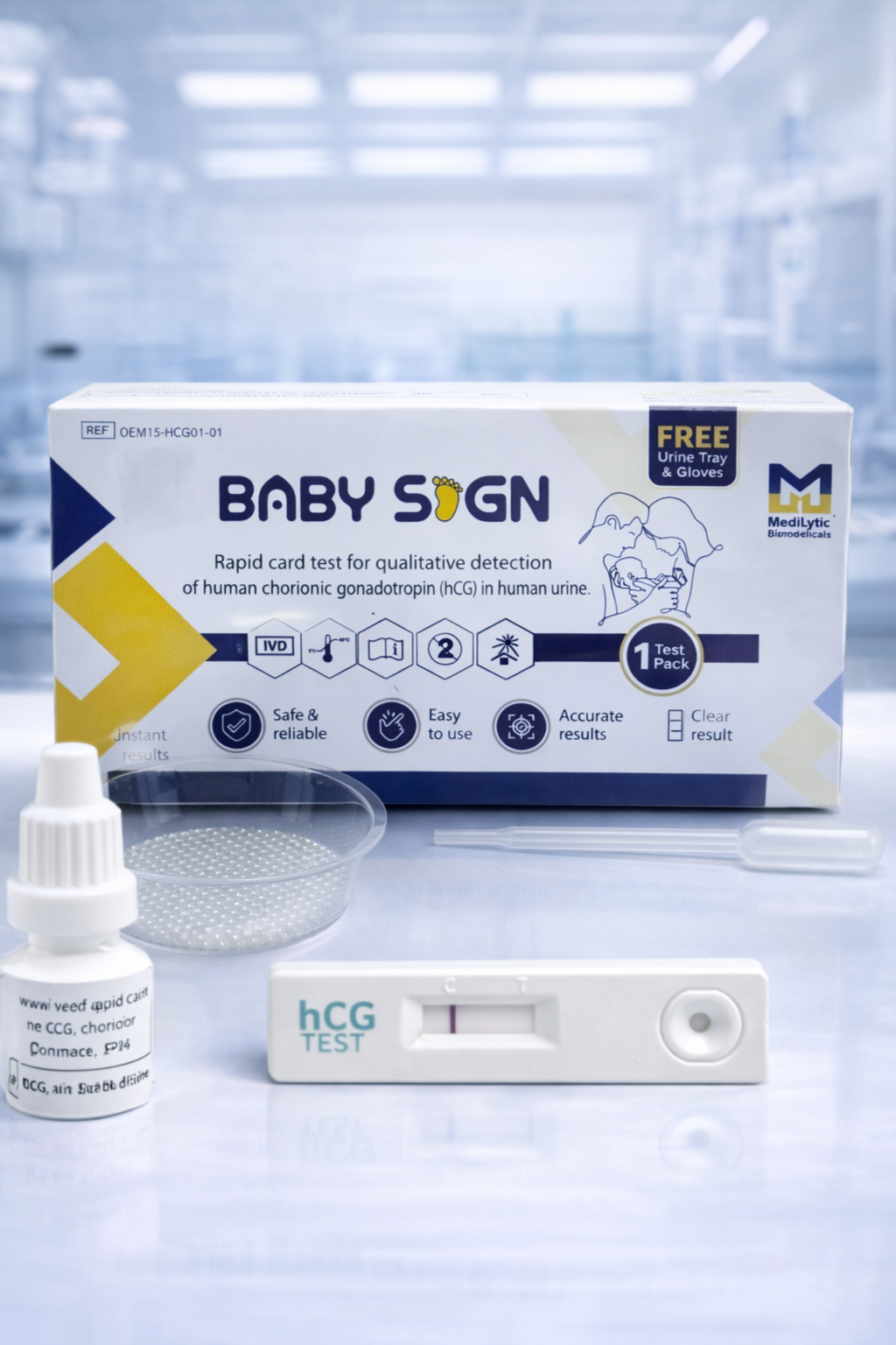 MediLytic "BABY SIGN"(Self Pregnancy Test Kit) (along with Urine Tray, dropper, and gloves in each box) Pack of 05 kit Medilytic Biomedical